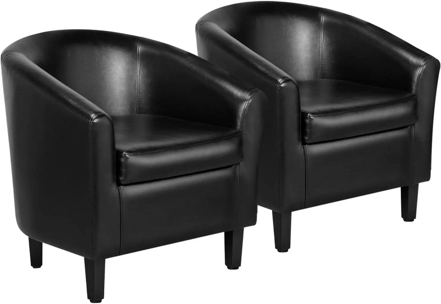 Accent Chairs Set of 2, Faux Leather Barrel Chairs Comfy Club Chairs, Modern Leather Armchairs with Soft Seat for Living Room