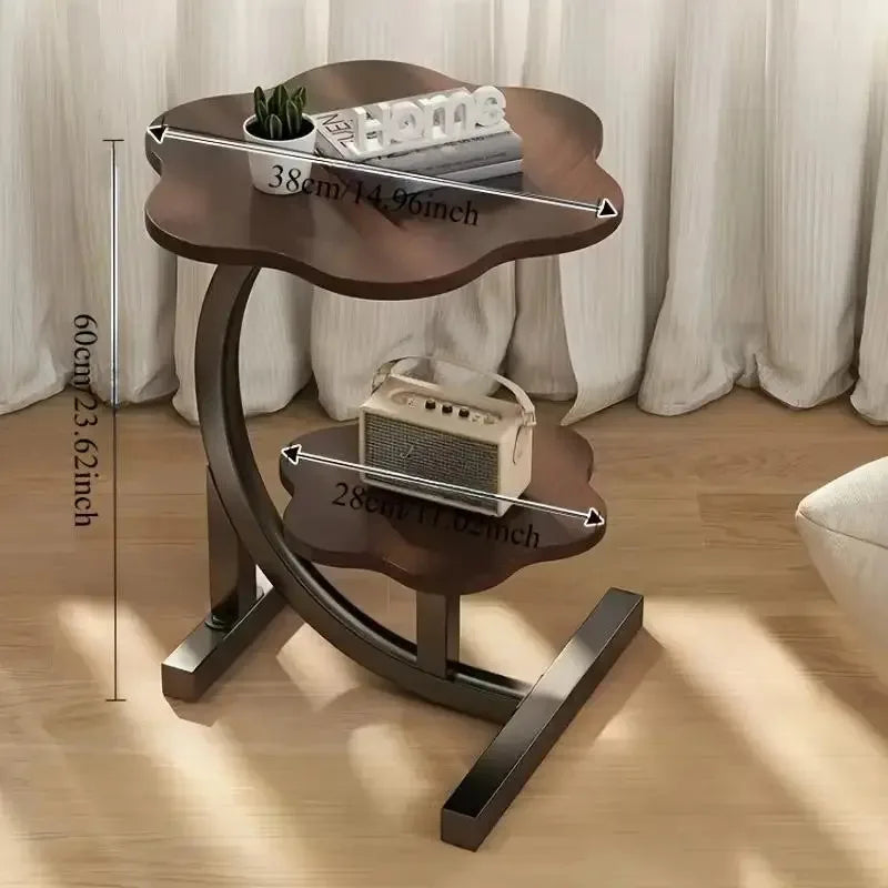 Elegant C Shaped Two Layer Flower Side Table Marble Texture