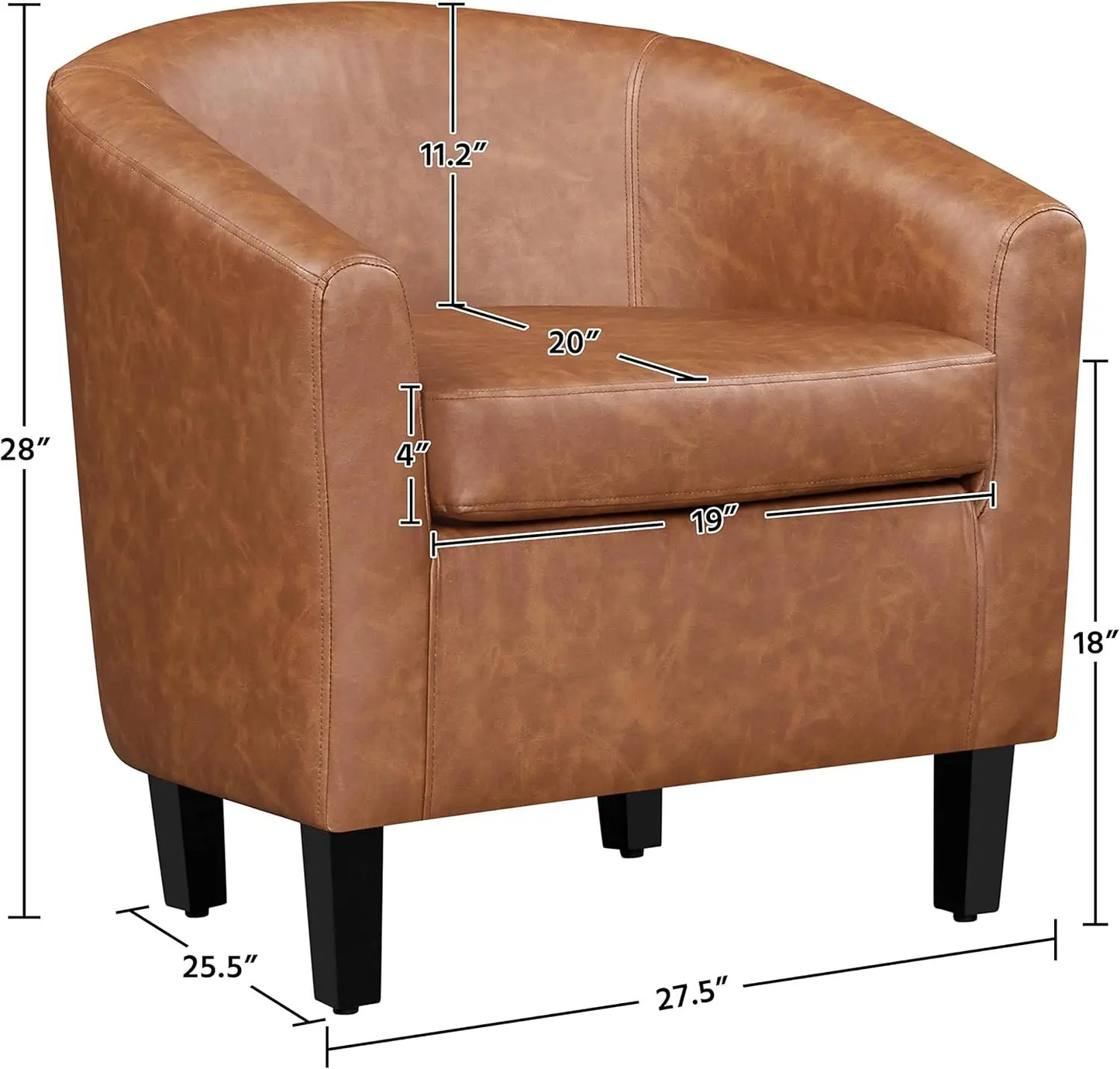 Accent Chairs Set of 2, Faux Leather Barrel Chairs Comfy Club Chairs, Modern Leather Armchairs with Soft Seat for Living Room