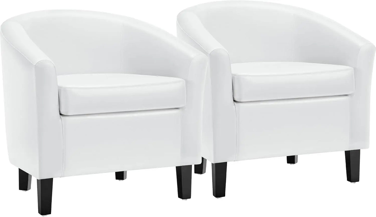 Accent Chairs Set of 2, Faux Leather Barrel Chairs Comfy Club Chairs, Modern Leather Armchairs with Soft Seat for Living Room