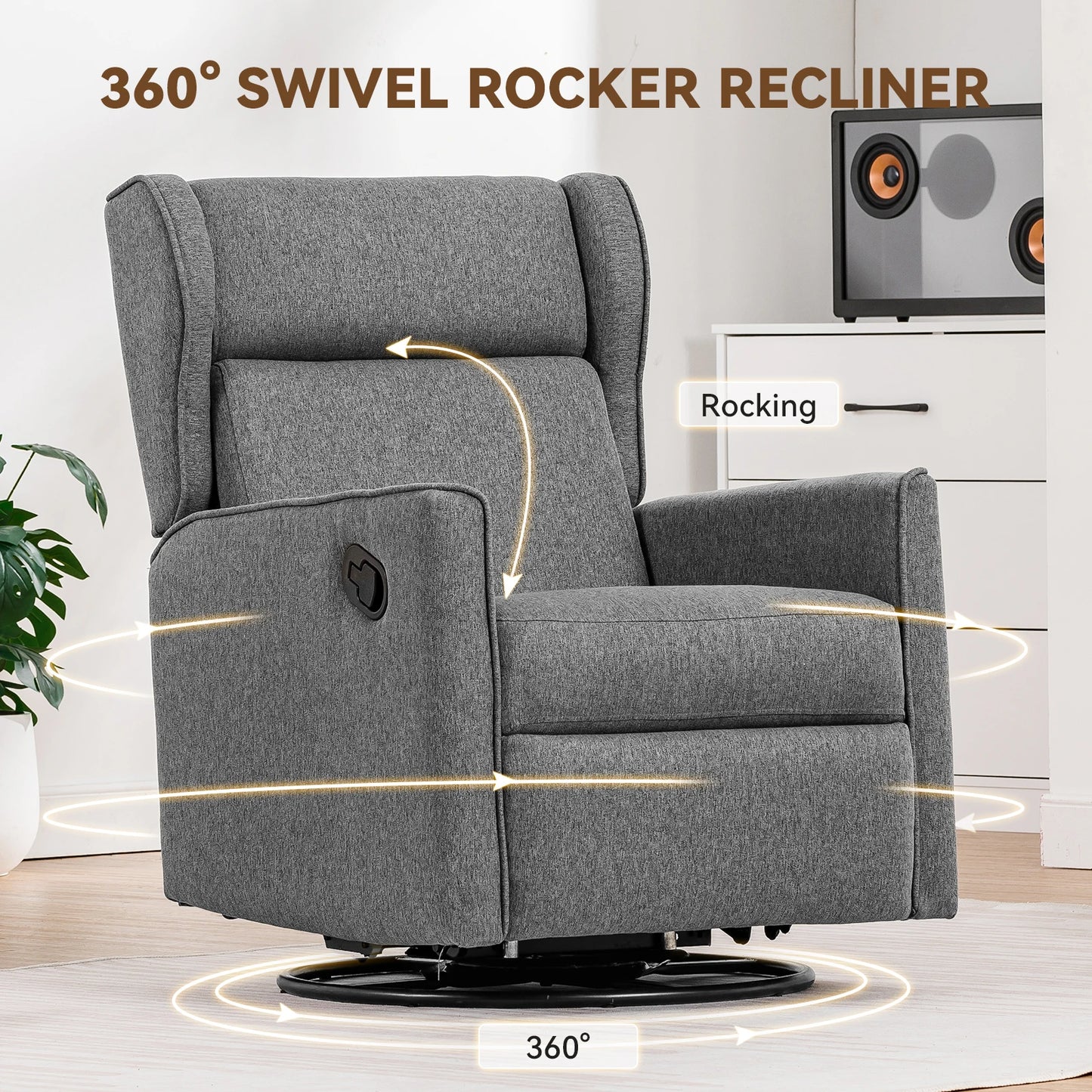 Comhoma Rocking Recliner Chair, Swivel Glider Reclining Single Sofa Manual Rocker Recliner, Nursery Rocking Chairs with Upholster