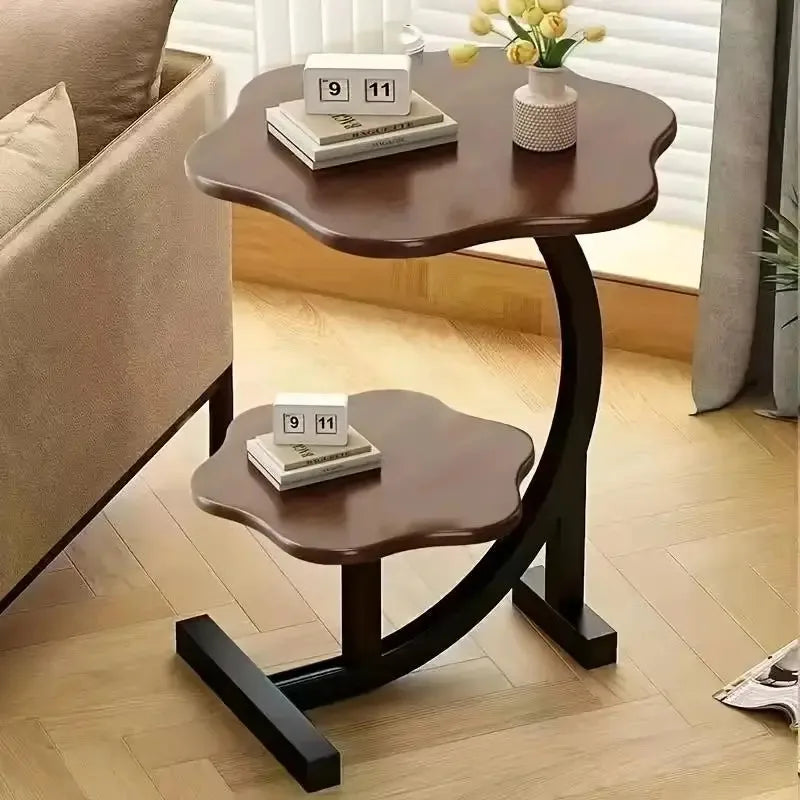 Elegant C Shaped Two Layer Flower Side Table Marble Texture