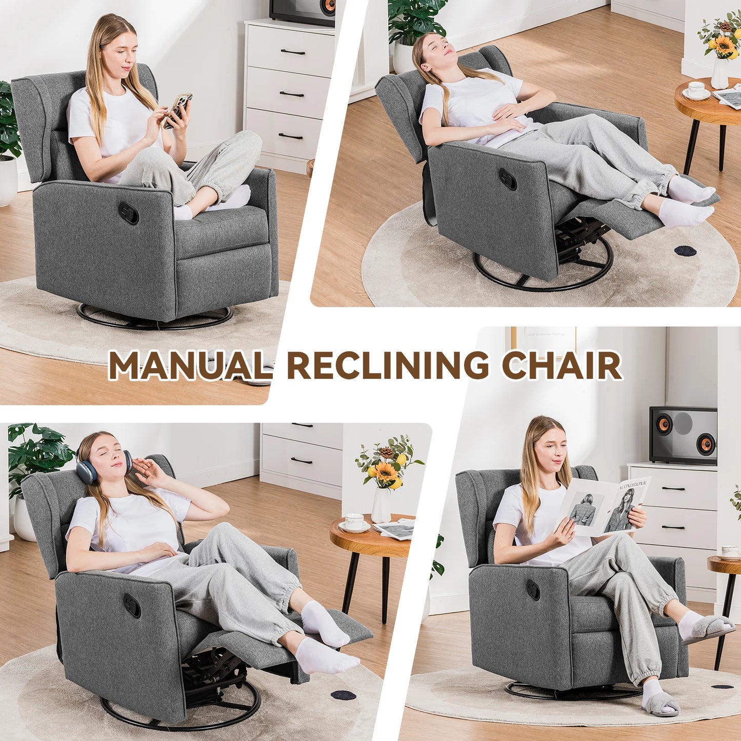 Comhoma Rocking Recliner Chair, Swivel Glider Reclining Single Sofa Manual Rocker Recliner, Nursery Rocking Chairs with Upholster