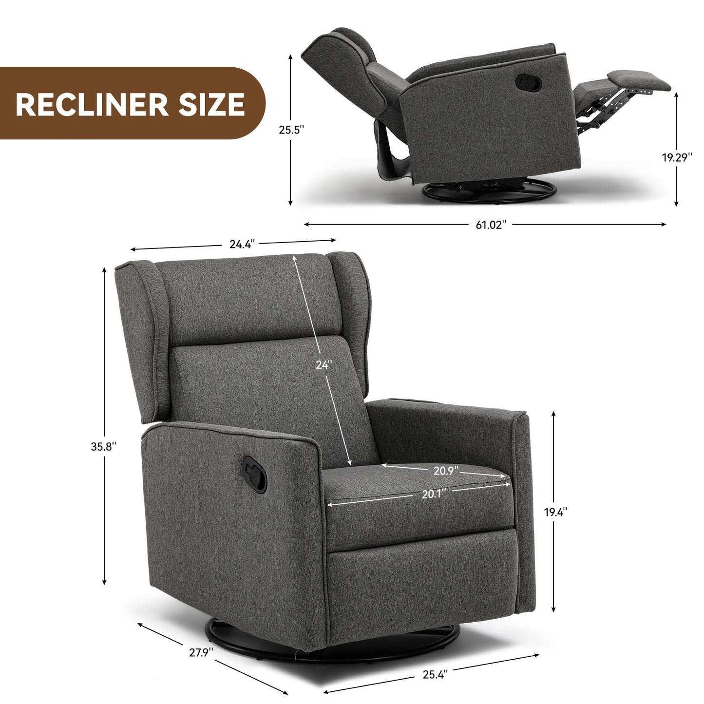 Comhoma Rocking Recliner Chair, Swivel Glider Reclining Single Sofa Manual Rocker Recliner, Nursery Rocking Chairs with Upholster