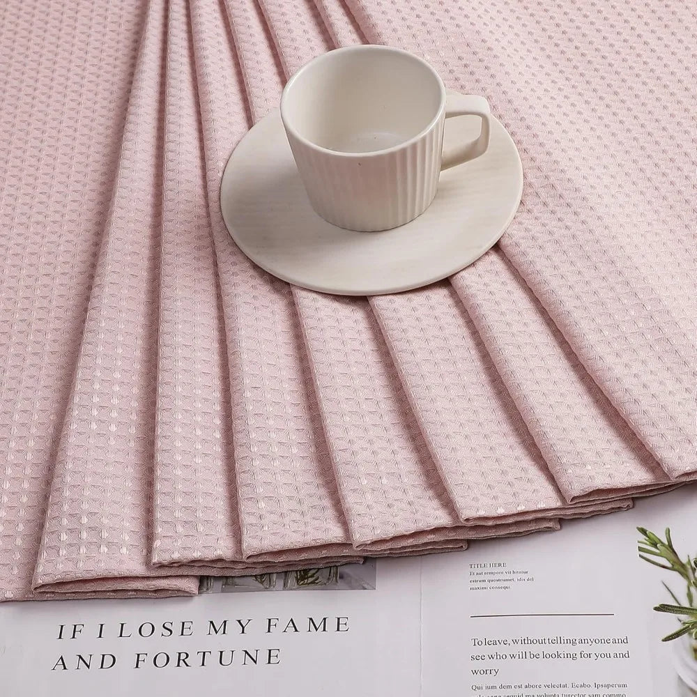 Blush Pink Waffle Shower Curtain Set Heavy Duty 230GSM