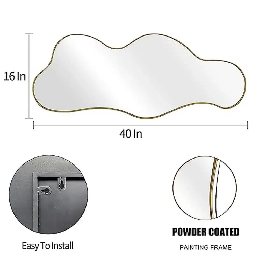 Irregular Shaped Asymmetrical Cloud Mirror Gold Wall Decor HD Wavy Mirror Bathroom Living Room Entryway Vanity Decor Dimension