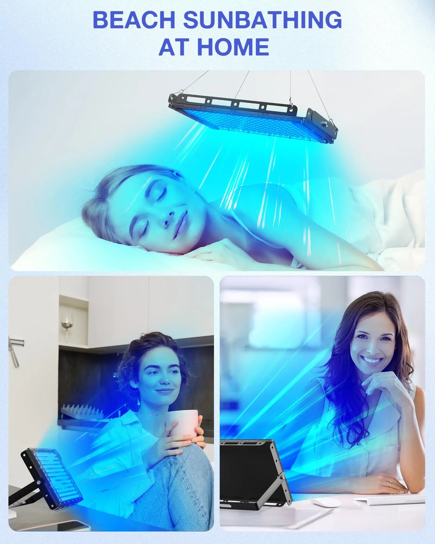 45W Tanning Lamp for Face Body 144 LEDs USB Wavelength 460nm Blue Light Black Light Home Sunbathing Skin Tanning Skin Care