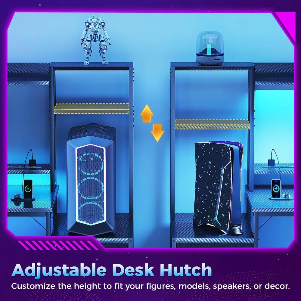 48 Inch Gaming Desk With Hutch USB Ports LED Lights