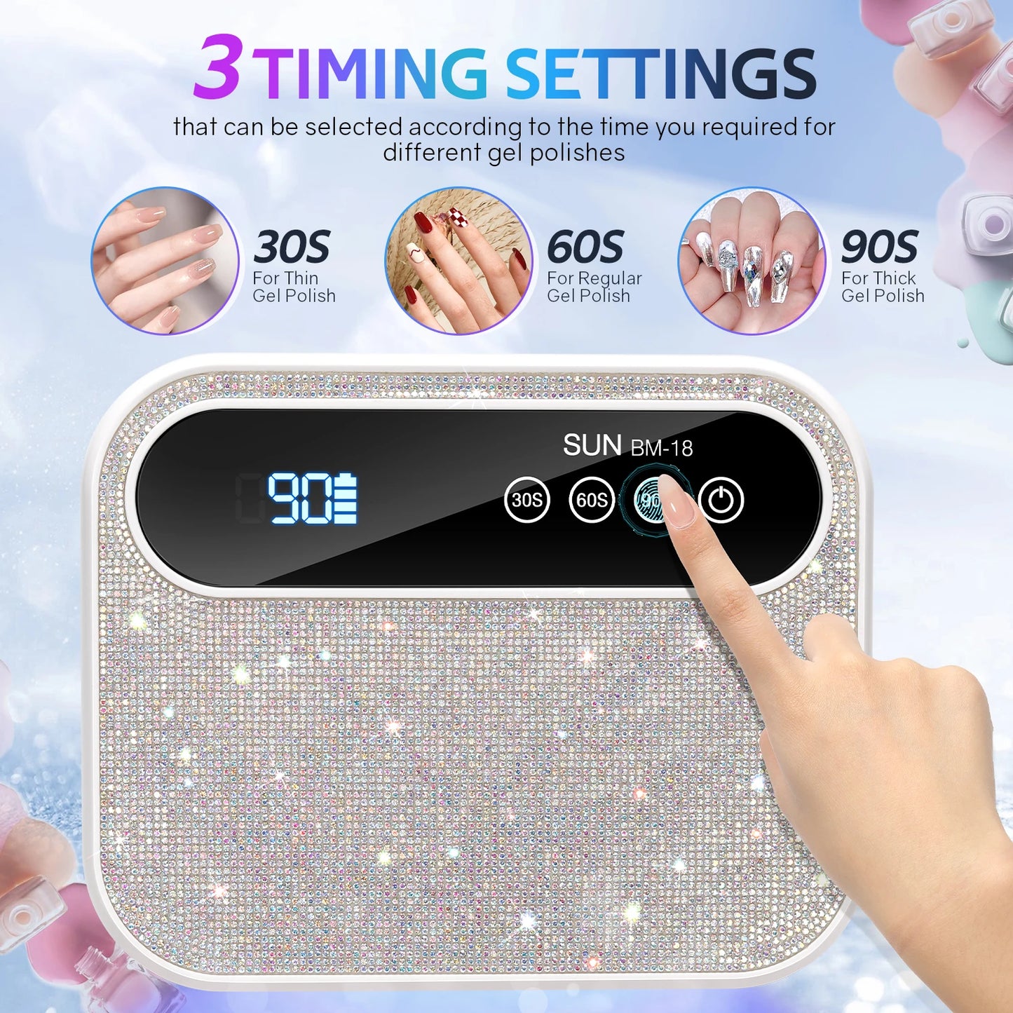 Rechargeable 168W Nail Dryer Lamp With Rhinestones Wireless 42LEDS Gel Polish Drying Machine Manicure Cordless UV LED Nail Lamp