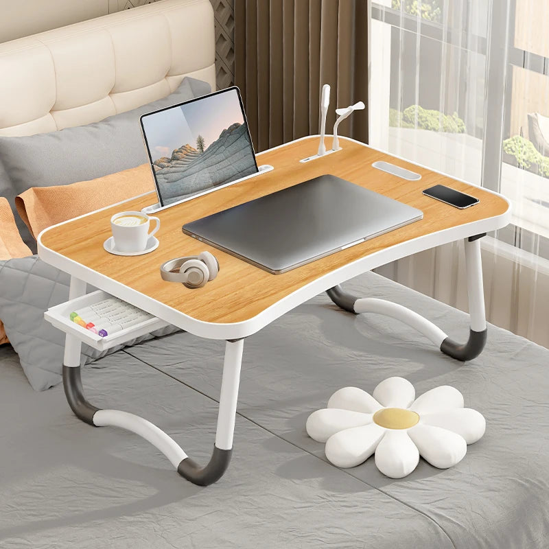 Foldable Laptop Desk With Usb Light Tablet Slot Cup Holder