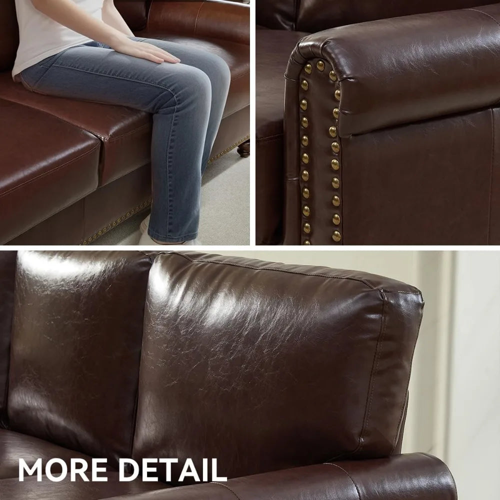 80" Faux Leather Sofa with Storage, Mid-Century Modern Rolled Arm Couches for Living Room Furniture, Easy Tool-Free Assembly