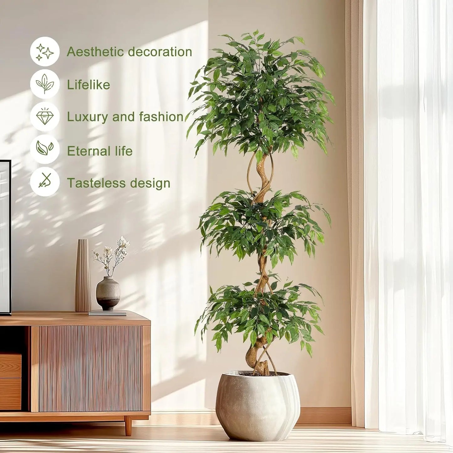 Ficus Tree Artificial Indoor Plant In White Pot 4ft 5ft 6ft