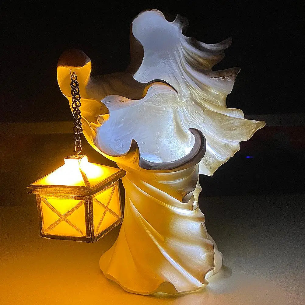 Halloween Ghost Statue Holding Lantern Resin Garden Decor