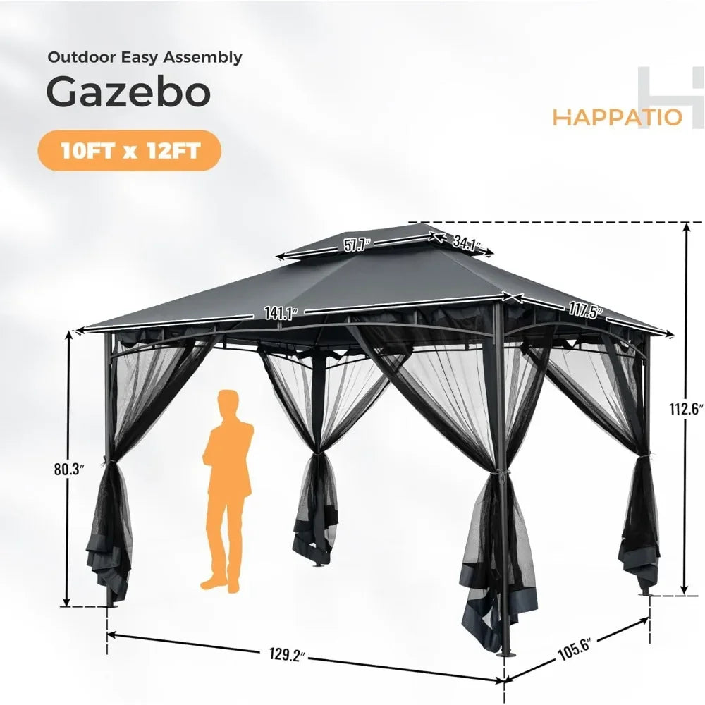Patio Gazebo with Ventilated Double Roof & Mosquito Netting – Metal Frame & Soft Top Canopy for Backyard Use