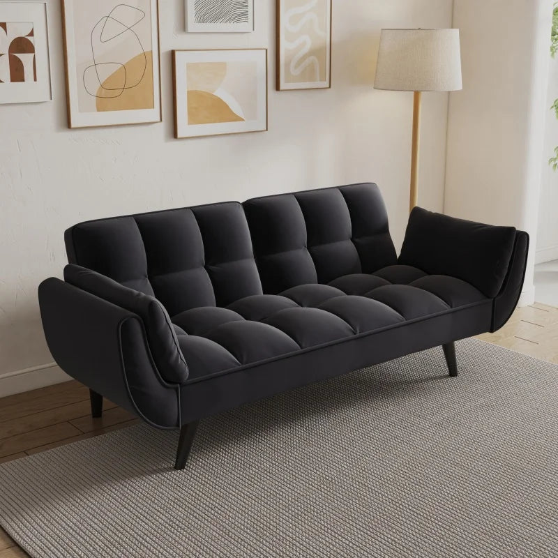 74 black sofa Soft two armrests throw pillow pillow comfortable fit apartment bedroom small space
