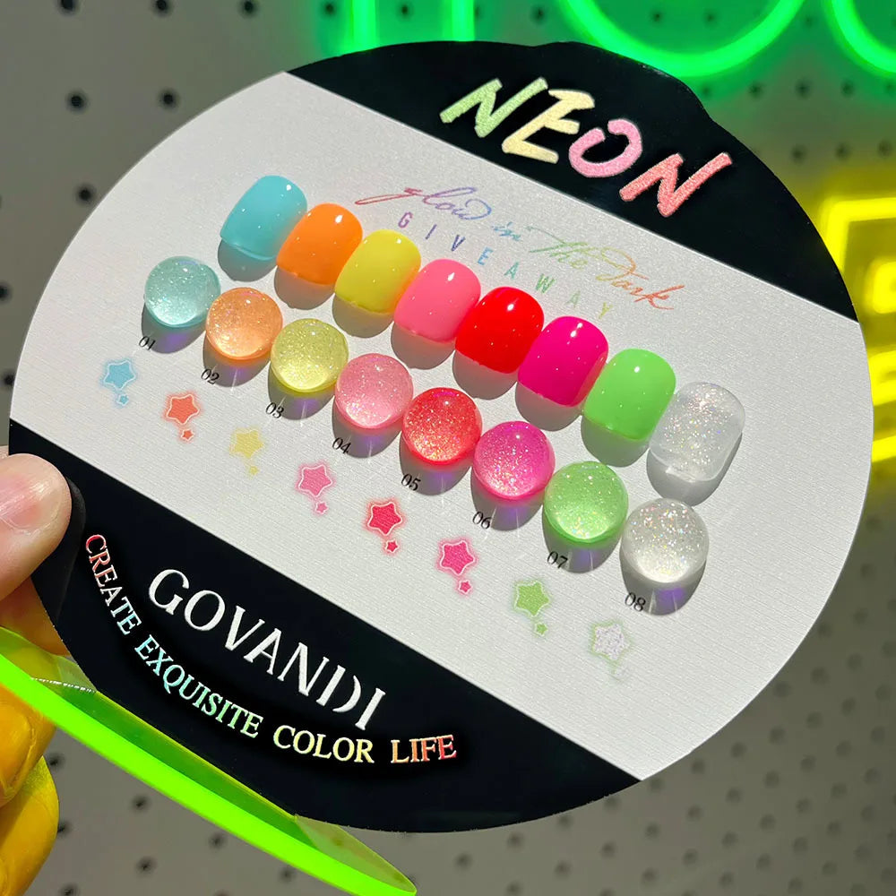 Fluorescent Glow In Dark Gel Nail Polish Set With Color Display Neon UV LED Nails Gel Soak Off Gel Varnish Luminous Nail Art Gel