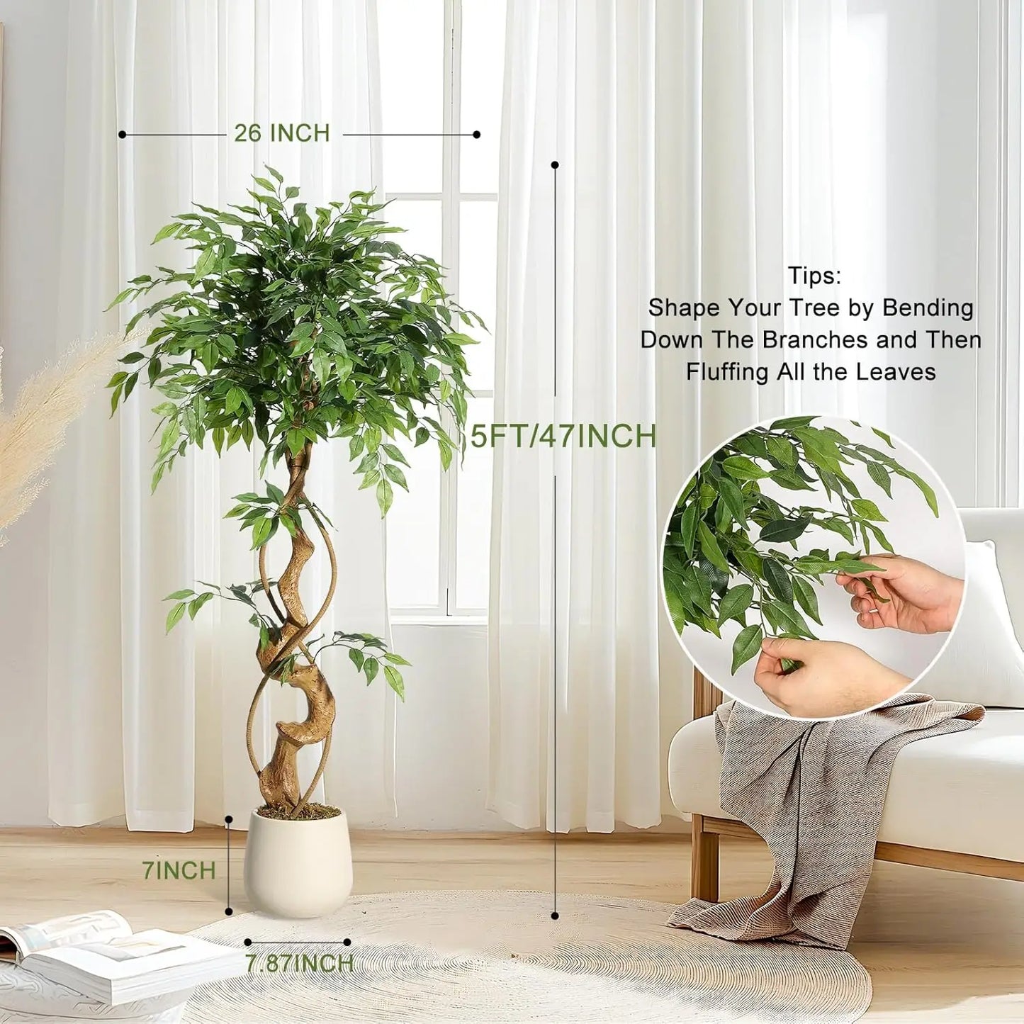 Ficus Tree Artificial Indoor Plant In White Pot 4ft 5ft 6ft