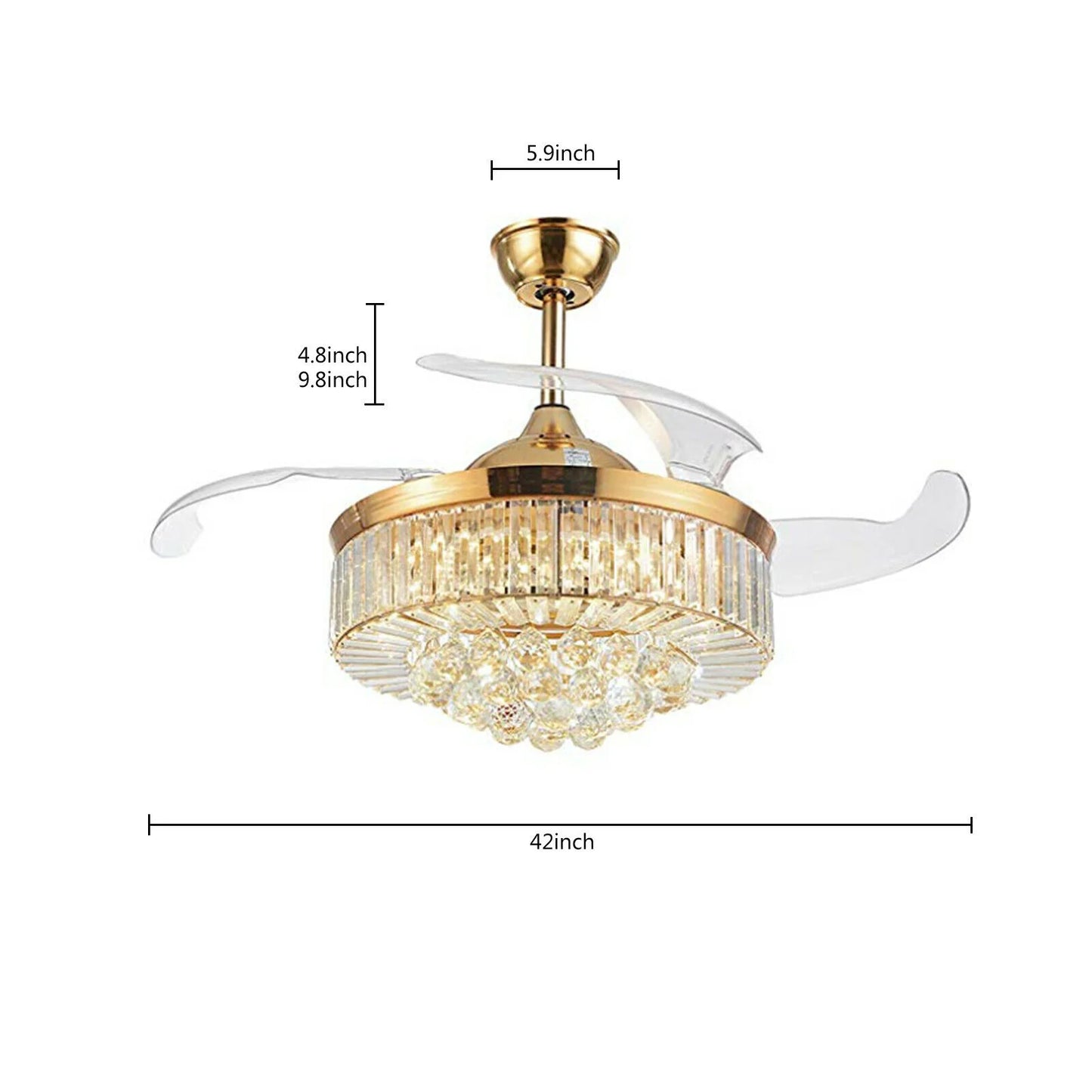 Invisible LED Ceiling Fan With Remote Crystal Chandelier