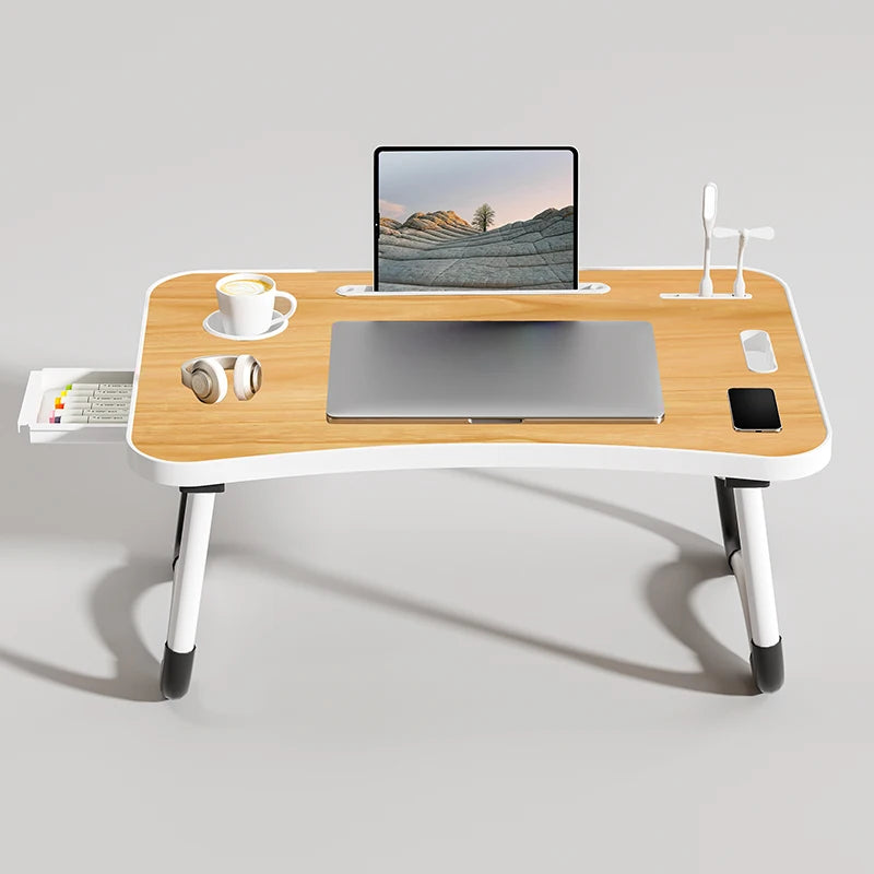 Foldable Laptop Desk With Usb Light Tablet Slot Cup Holder