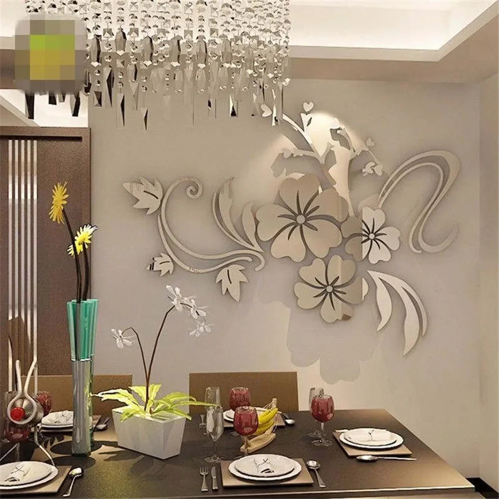 Acrylic Flower Mirror 3D Wall Stickers Mural for Bedroom and Bathroom Decor