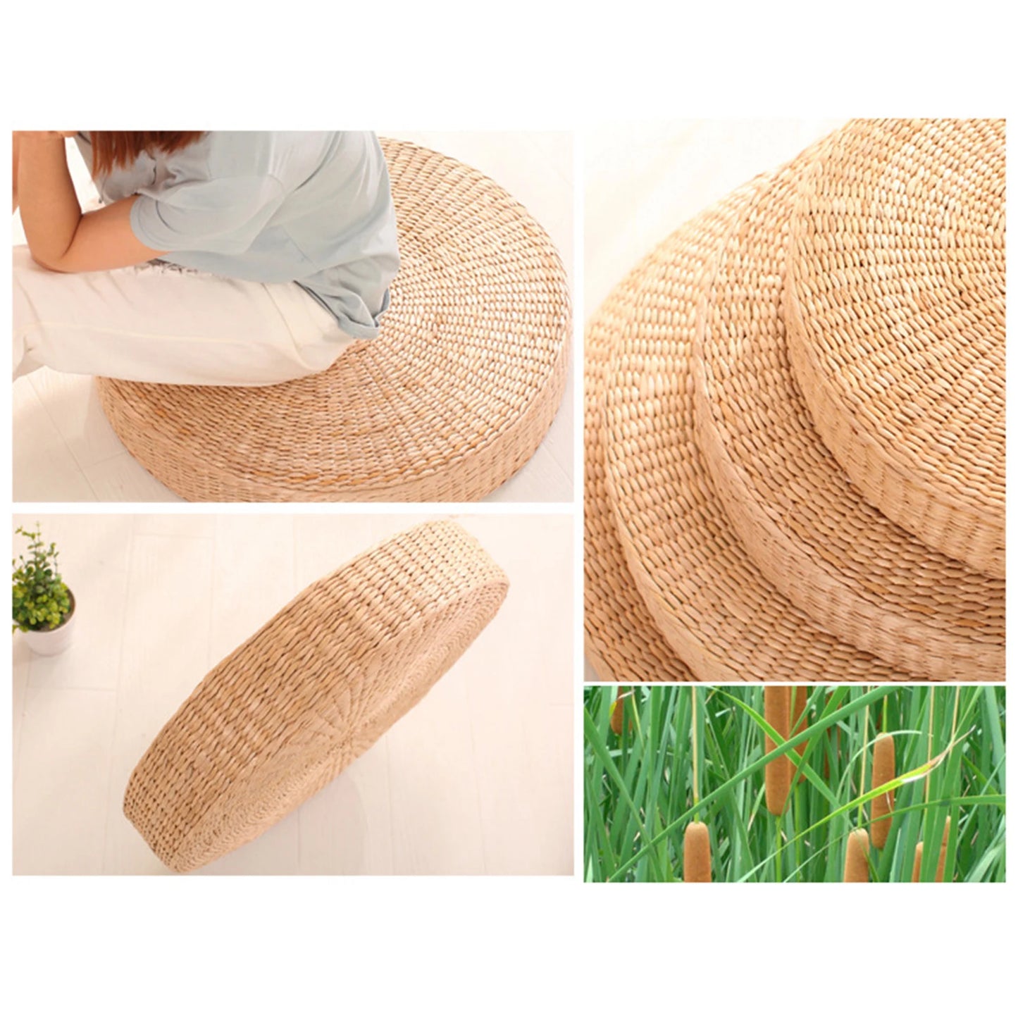 1Pc 45cm Tatami Cushion Breathable Widely Applied Comfortable Seat Cushion Round Straw Weave Handmade Pillow for Floor