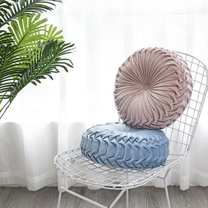 38cm Round Pleated Throw Pillow Soft Velvet Cushion Floor Pillows for Living Room Chair Couch Sofa Decorative Pillows For Bed