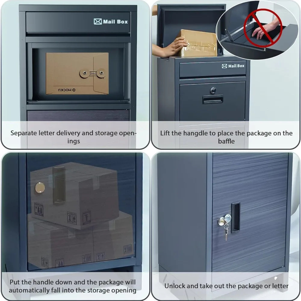 Package Delivery Box for Outside with Lock 37.8 Inch High 15.8 Inch Long 15.8 Inch Wide Anti-Theft Design Rustproof and Rainproof Parcel Drop Box