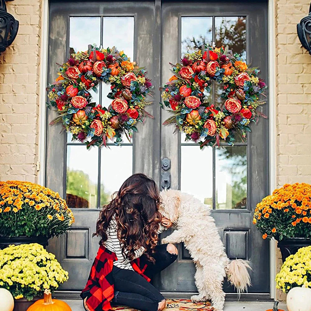 Autumn Harvest Pumpkin Wreath 45 to 50 cm Front Door Decor