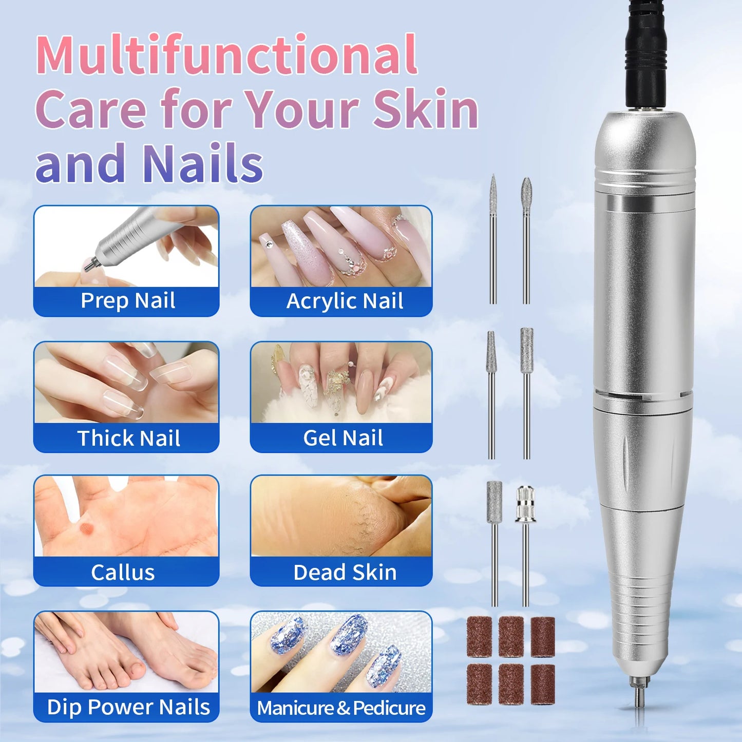 High Speed 45000RPM Professional Nail Drill Machine Rechargeable Low Noise Nail Sander File For Manicure Home Salon Tool
