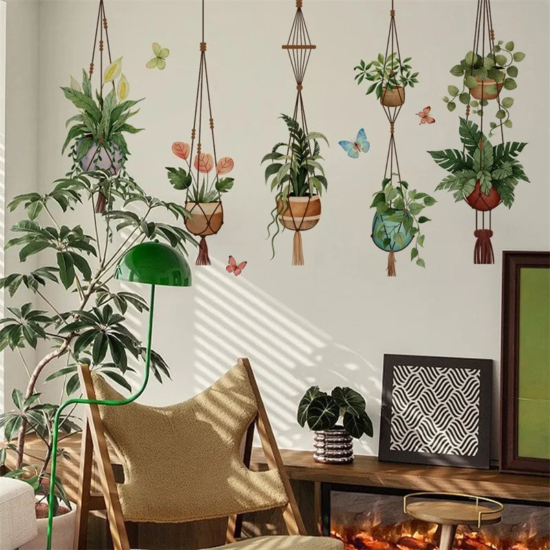 Green Leaf Garland Wall Decal Botanical Nature Inspired Home Decor Hanging Plant Wall Art for Spring and Summer