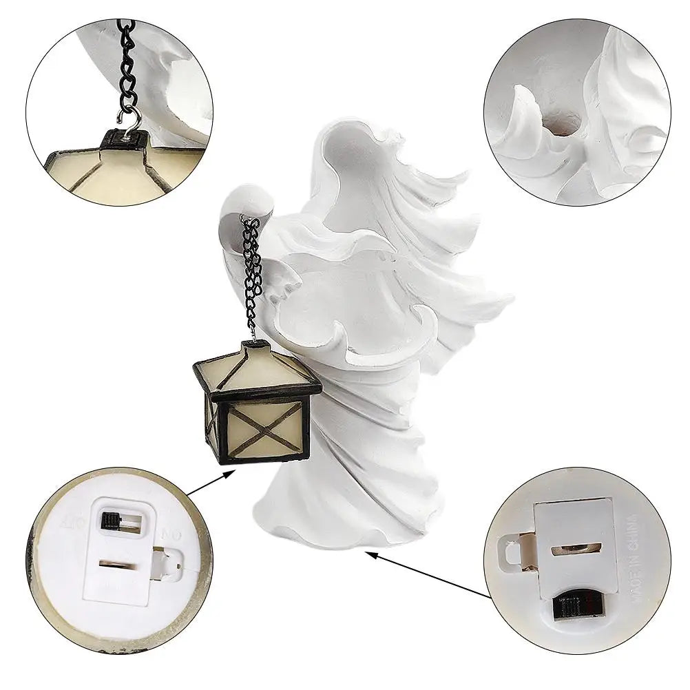Halloween Ghost Statue Holding Lantern Resin Garden Decor