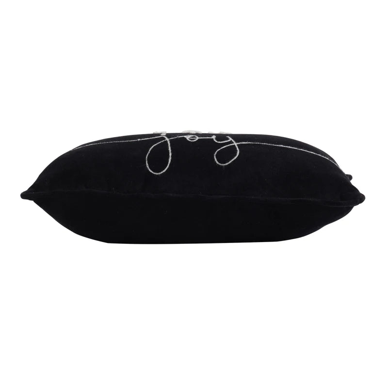 Set of 2, 18x12 Black Velvet Pillow With Embroidered Joy And Frosty Snowflake, for Christmas Halloween Holiday Decor