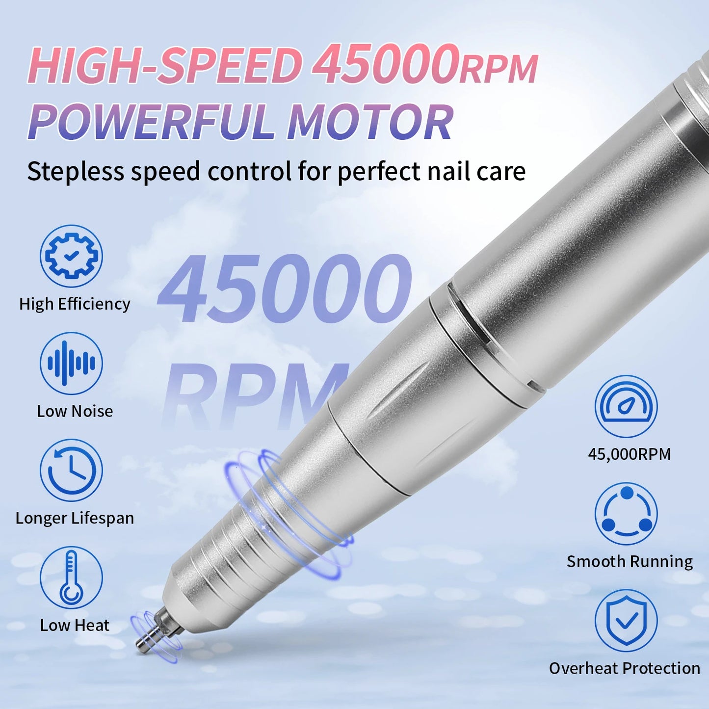 High Speed 45000RPM Professional Nail Drill Machine Rechargeable Low Noise Nail Sander File For Manicure Home Salon Tool