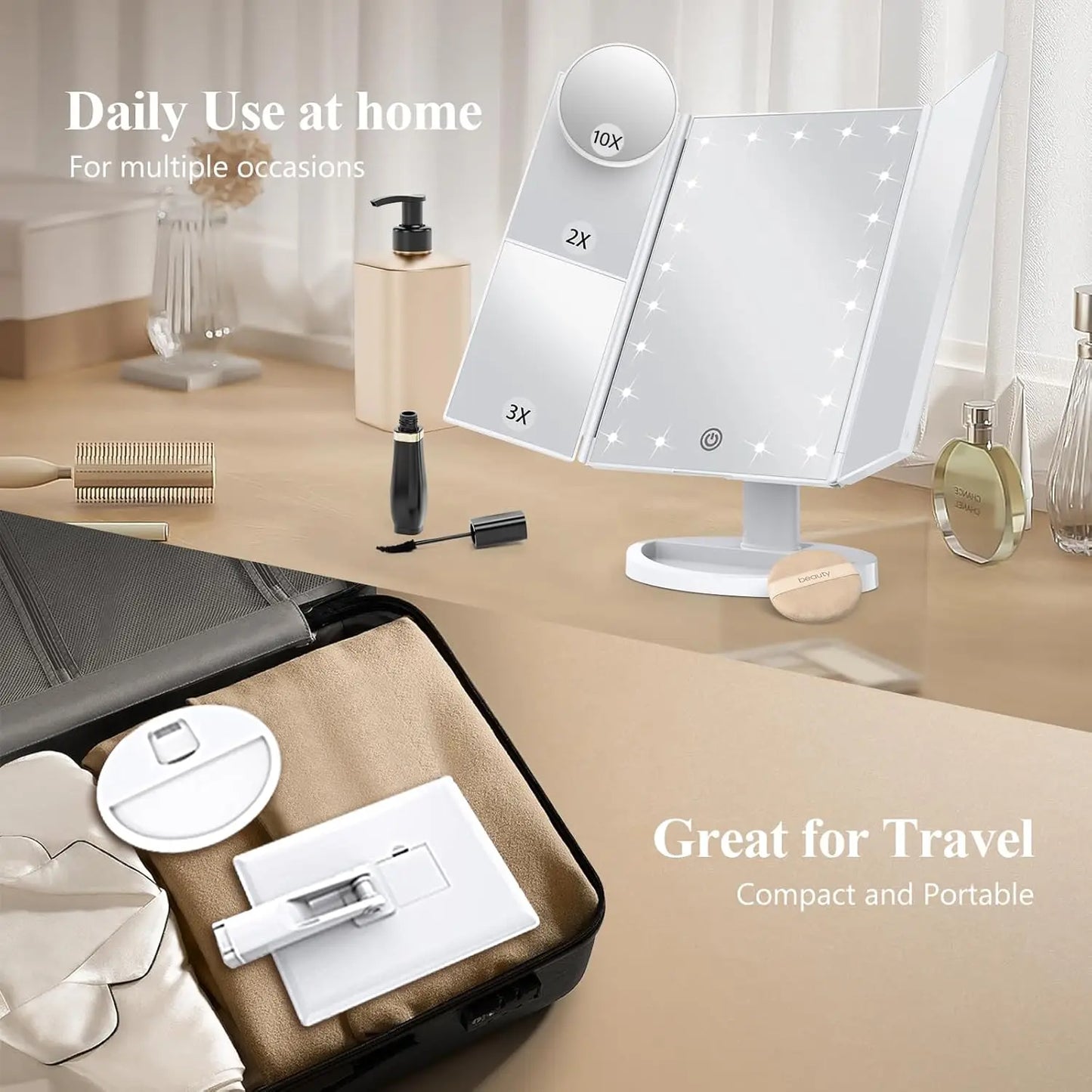 Bathroom Makeup Mirror With Lights 2X 3X 10X Magnification