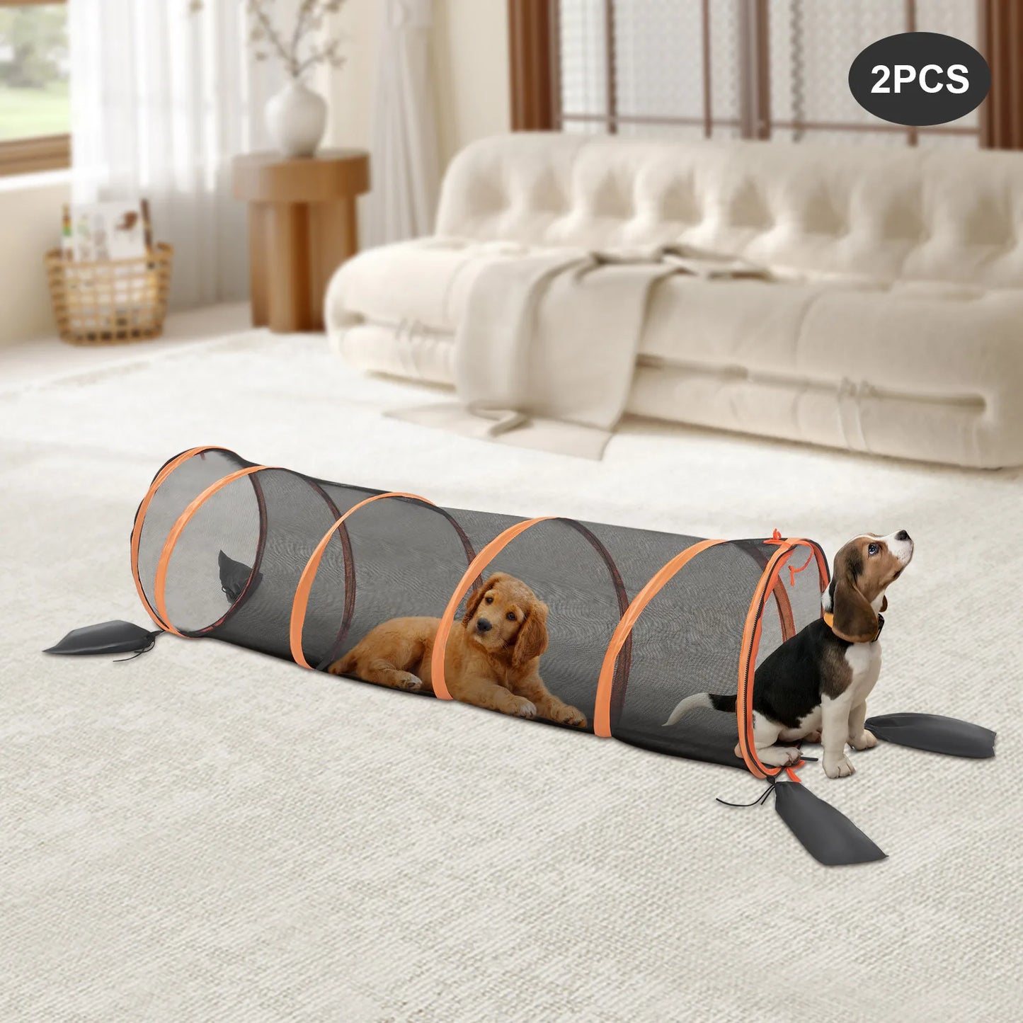 2pcs Foldable Cat Play Tunnel Pet Mesh Channel for Cats and Small Dogs