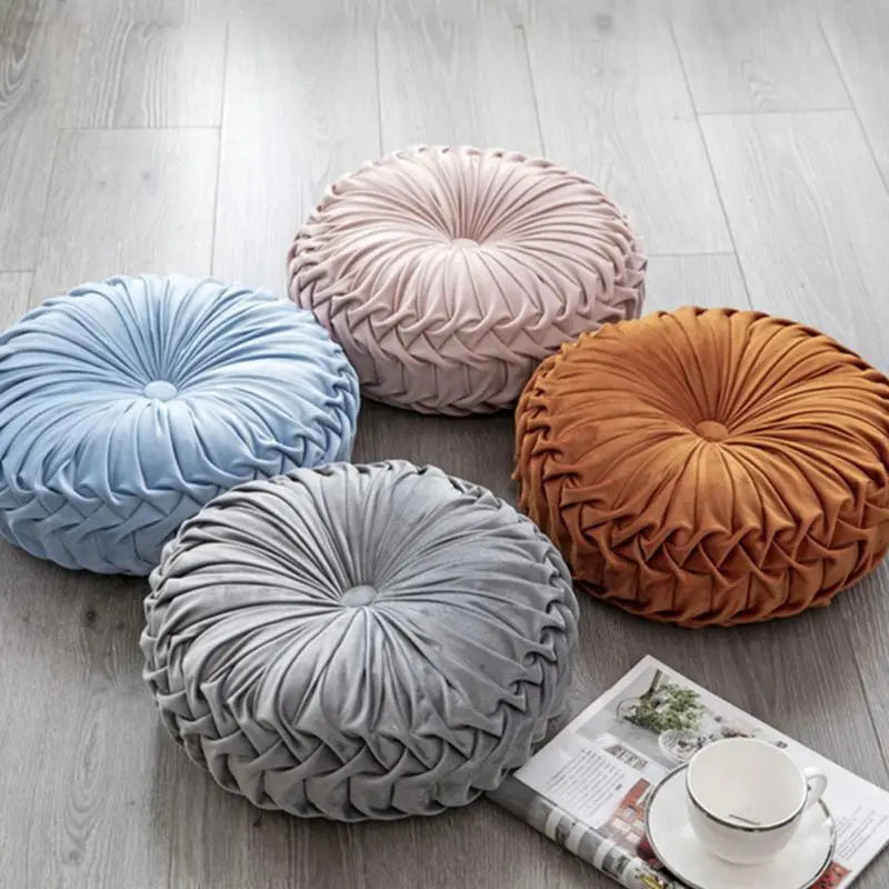 38cm Round Pleated Throw Pillow Soft Velvet Cushion Floor Pillows for Living Room Chair Couch Sofa Decorative Pillows For Bed