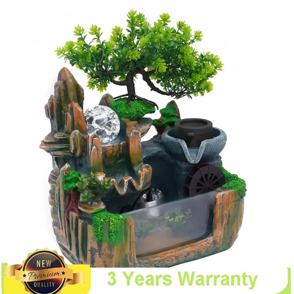 Bymaocar Small Rockery Water Fountain Beautiful Office Decor with LED Lamp Light Atomization Effect for Living Room / Bedroom