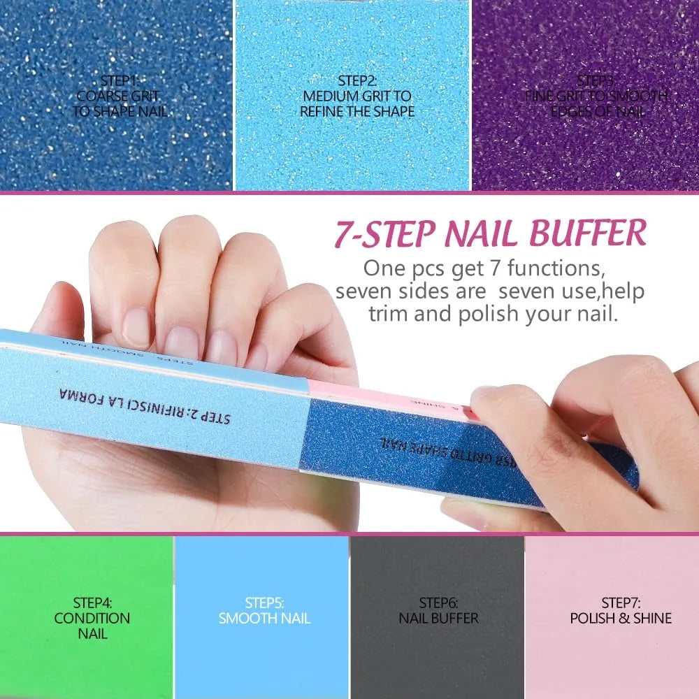 Nail File and Buffer Set 8 Colorful Blocks 100 180 Grit