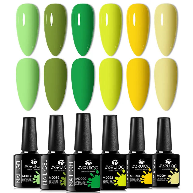 Six Piece All Season Gel Nail Polish Set Nude Pink Red Glitter Soak Off UV Gel