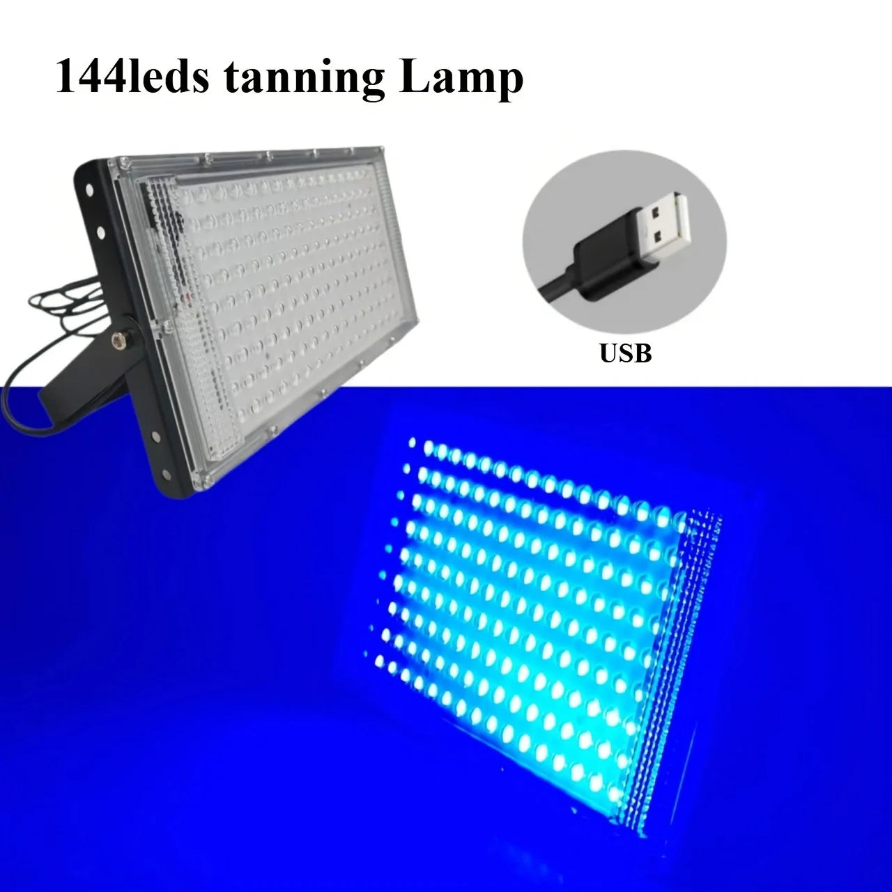 45W Tanning Lamp for Face Body 144 LEDs USB Wavelength 460nm Blue Light Black Light Home Sunbathing Skin Tanning Skin Care