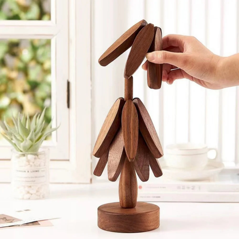 Tree Design Wooden Trivets Set 4Pcs Heat Resistant Coasters