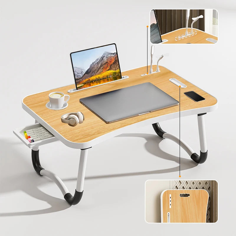Foldable Laptop Desk With Usb Light Tablet Slot Cup Holder