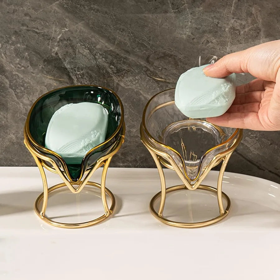 Bar Soap Holder Self Draining Dish With Gold Iron Frame