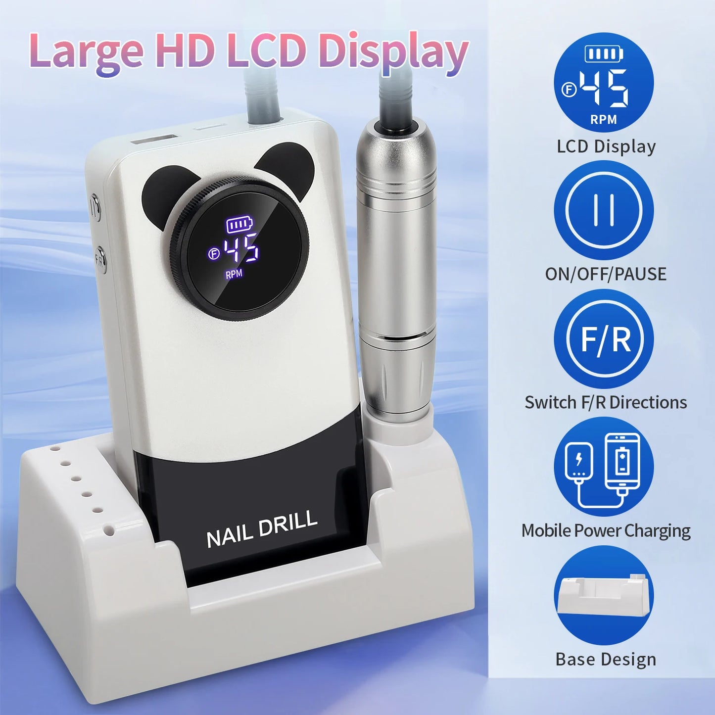 High Speed 45000RPM Professional Nail Drill Machine Rechargeable Low Noise Nail Sander File For Manicure Home Salon Tool