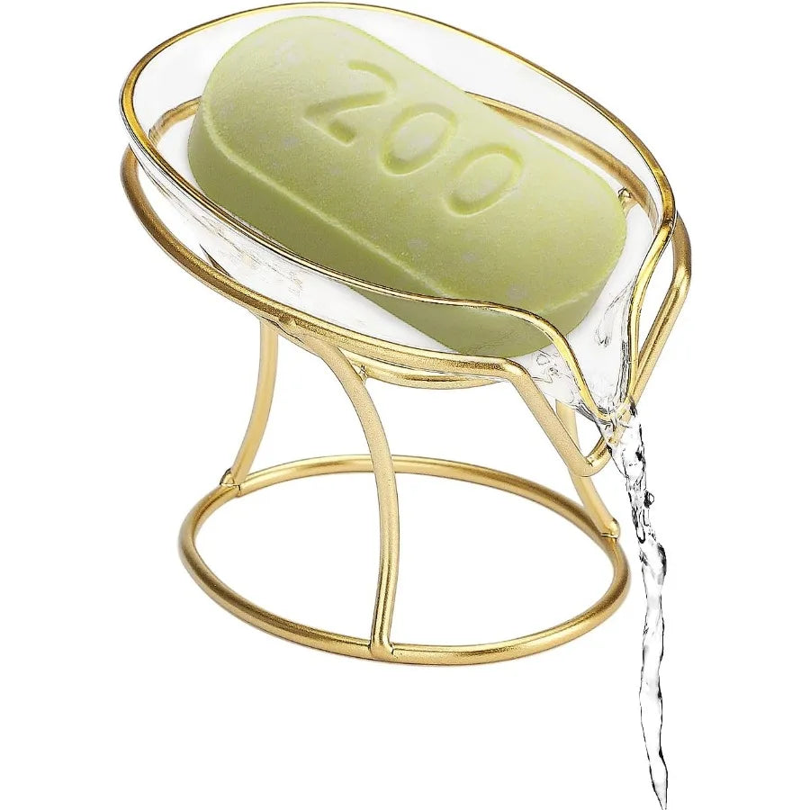 Bar Soap Holder Self Draining Dish With Gold Iron Frame
