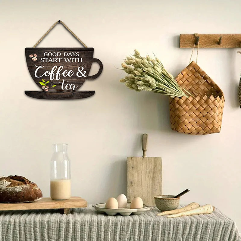 Rustic Coffee Tea Wooden Signs for Kitchen Wall Decor