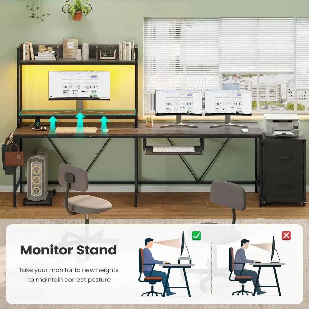 L Shaped Gaming Desk With Keyboard Tray And Power Outlet