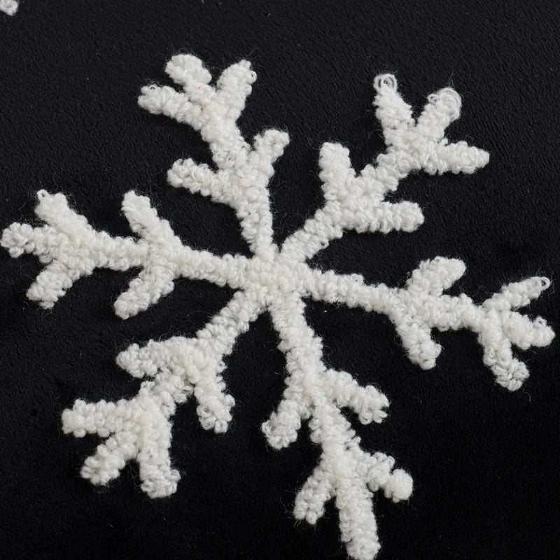 Set of 2, 18x12 Black Velvet Pillow With Embroidered Joy And Frosty Snowflake, for Christmas Halloween Holiday Decor