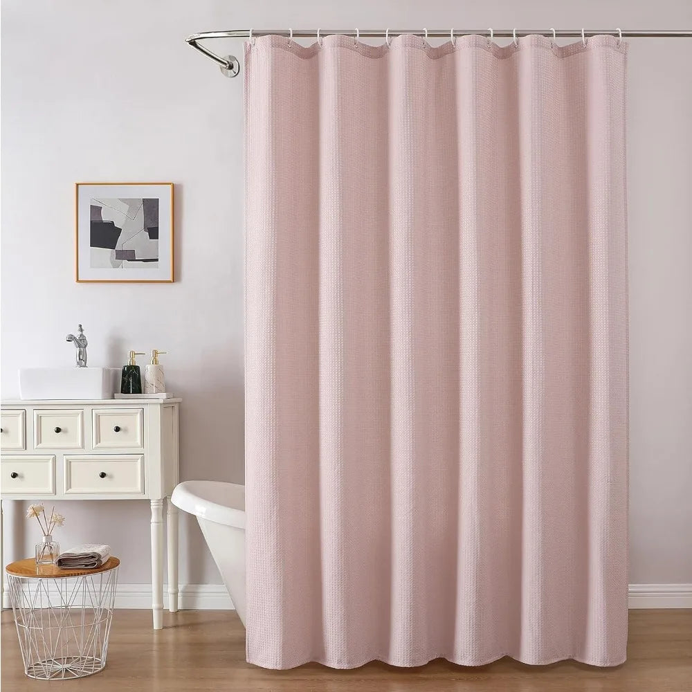 Blush Pink Waffle Shower Curtain Set Heavy Duty 230GSM