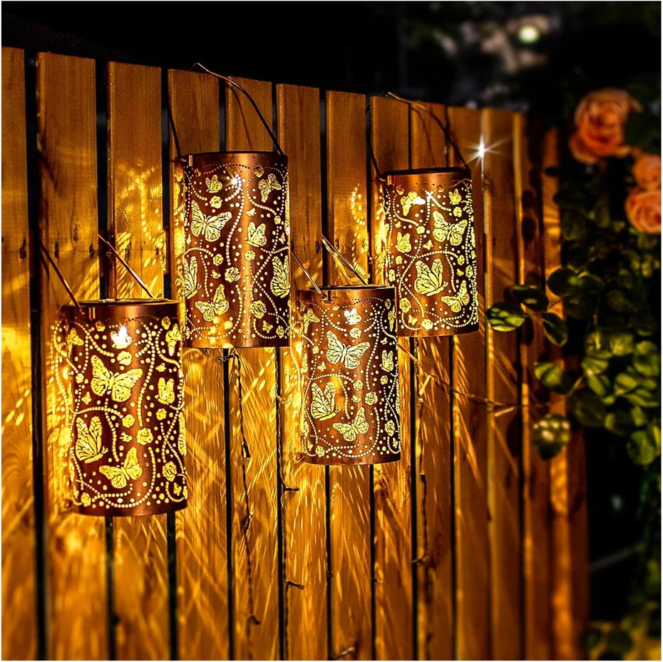 Butterfly Solar Lanterns Outdoor Waterproof Hanging Lights LED Metal Decorative Garden Yard Patio Lawn Pathway Landscape